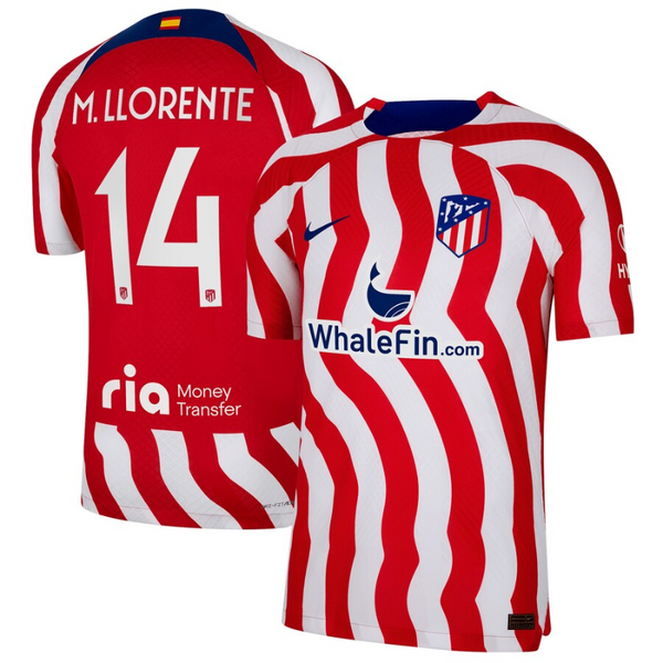 Atlético de Madrid Metropolitano Home Vapor Match Shirt 2022-23 with M. Llorente 14 printing