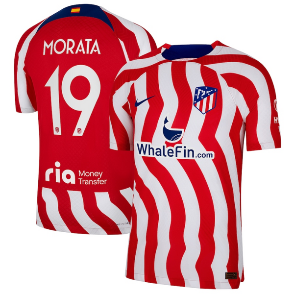 Atlético de Madrid Metropolitano Home Vapor Match Shirt 2022-23 with Morata 19 printing