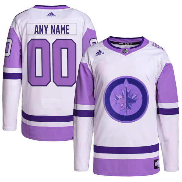 Winnipeg Jets Hockey Fights Cancer Primegreen Custom Jersey - White/Purple