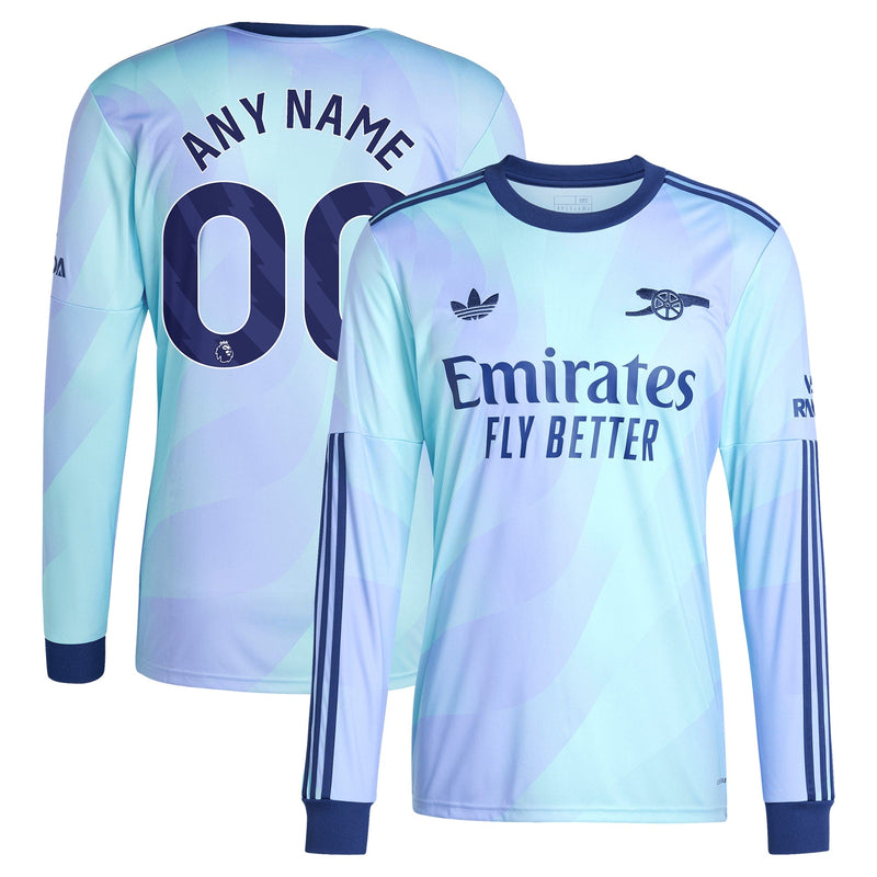 Arsenal adidas 2024/25 Third Long Sleeve Custom Jersey - Aqua