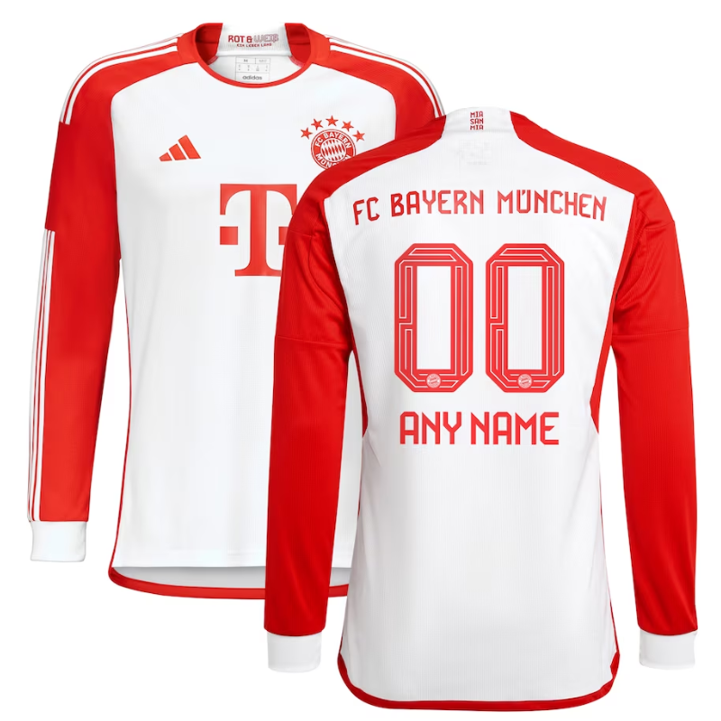 Bayern Munich Shirt 2023/24 Home Custom Long Sleeve Jersey - White - Jersey Teams World