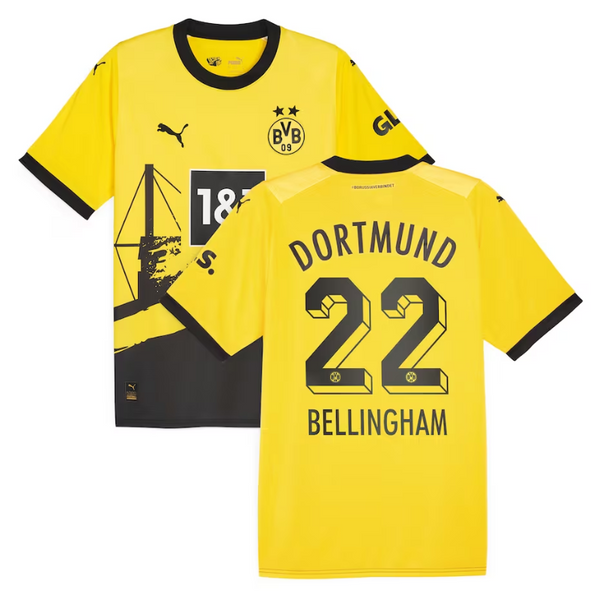 Borussia Dortmund Home Puma Shirt 2023-24 - with Jersey Bellingham 22 printing - Yellow