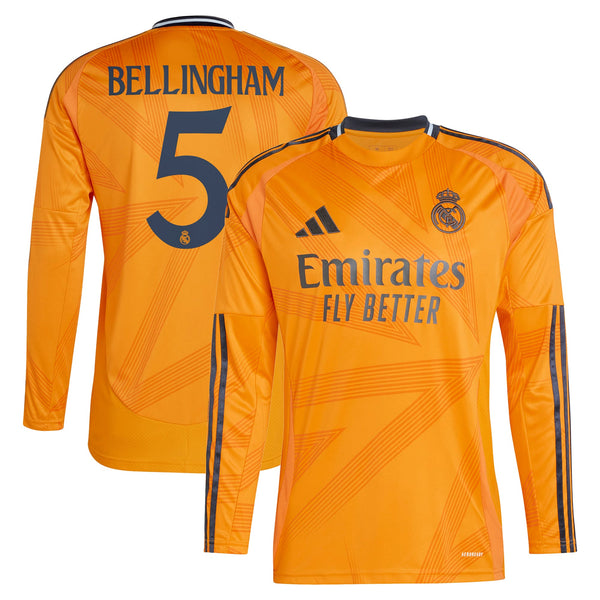 Jude Bellingham Real Madrid adidas 2024/25 Away Long Sleeve Player Jersey - Orange