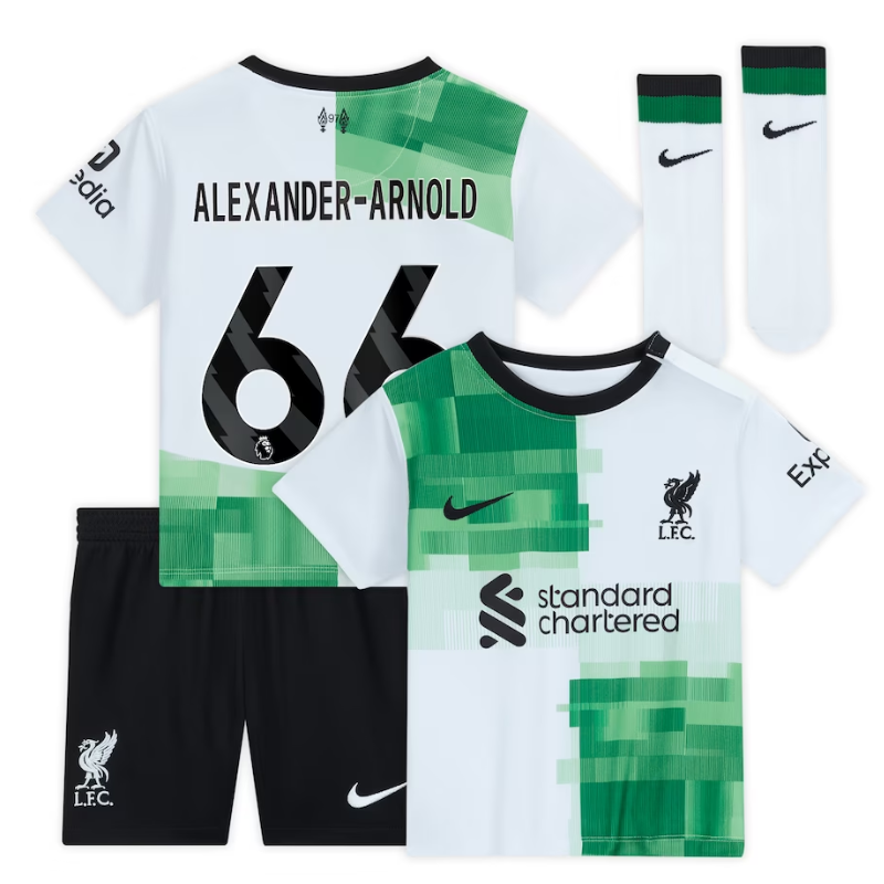 Liverpool Away Kit - 2023-24 - Kids with Alexander-Arnold 66 printing Jersey - White