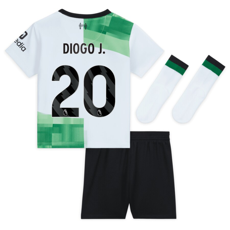 Liverpool Away Kit - 2023-24 - Kids with Diogo J. 20 printing Player Jersey - White