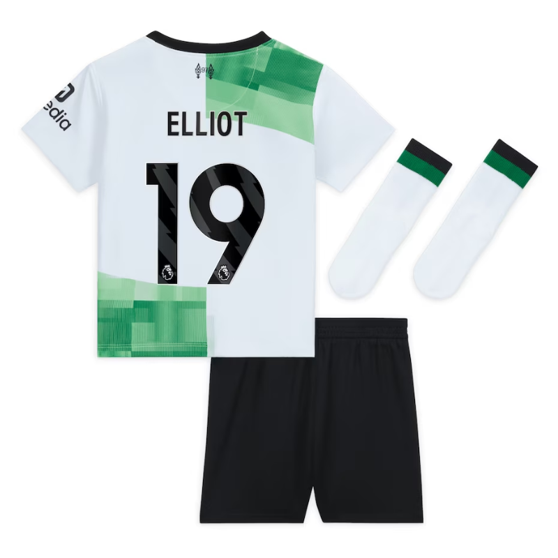 Liverpool Away Kit - 2023-24 - Kids with Elliot 19 printing Player - White