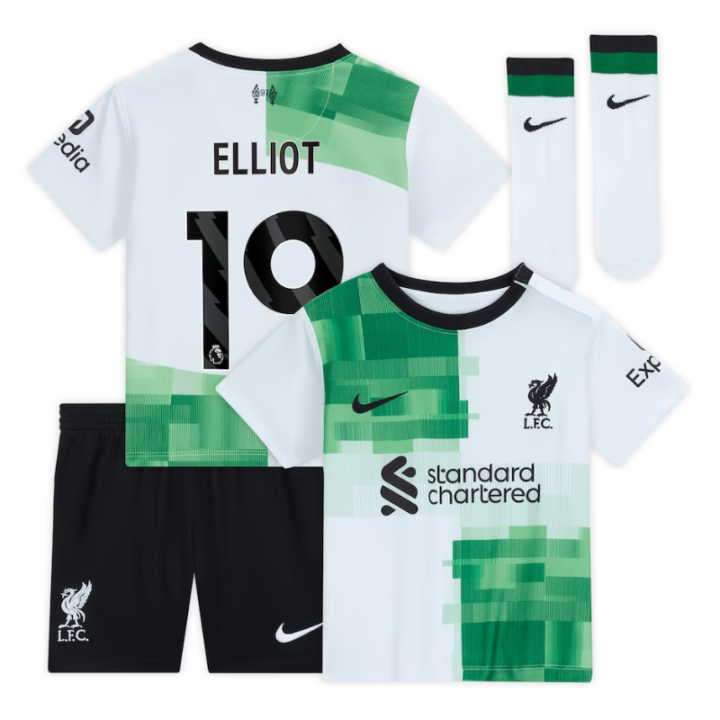 Liverpool Away Kit - 2023-24 - Kids with Elliot 19 printing Player - White