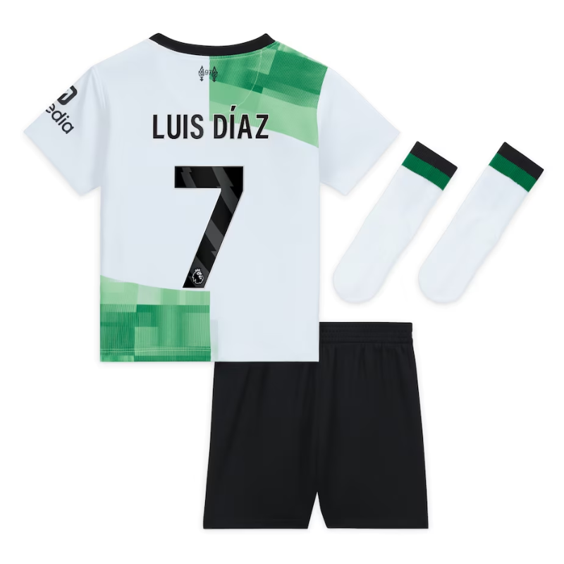 Liverpool Away Kit - 2023-24 - Kids with Luis Díaz 7 printing Player - White