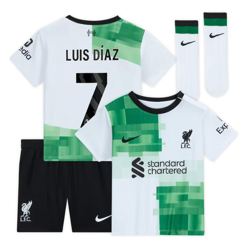 Liverpool Away Kit - 2023-24 - Kids with Luis Díaz 7 printing Player - White