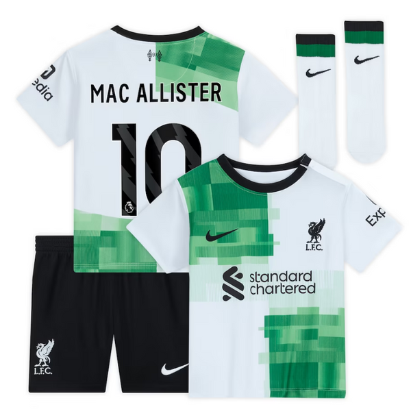 Liverpool Away Kit - 2023-24 - Kids with Mac Allister 10 printing Player - White