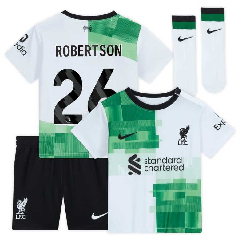 Liverpool Away Kit - 2023-24 - Kids with Robertson 26 printing Player Jersey - White