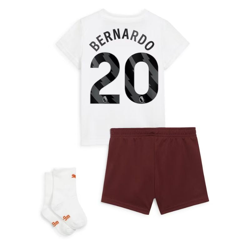 Manchester City Away Kids kit 2023-24 with Bernardo 20 printing Jersey - White