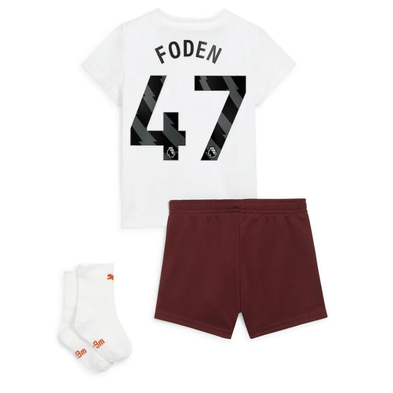 Manchester City Away Kids kit 2023-24 with Foden 47 printing Jersey - White