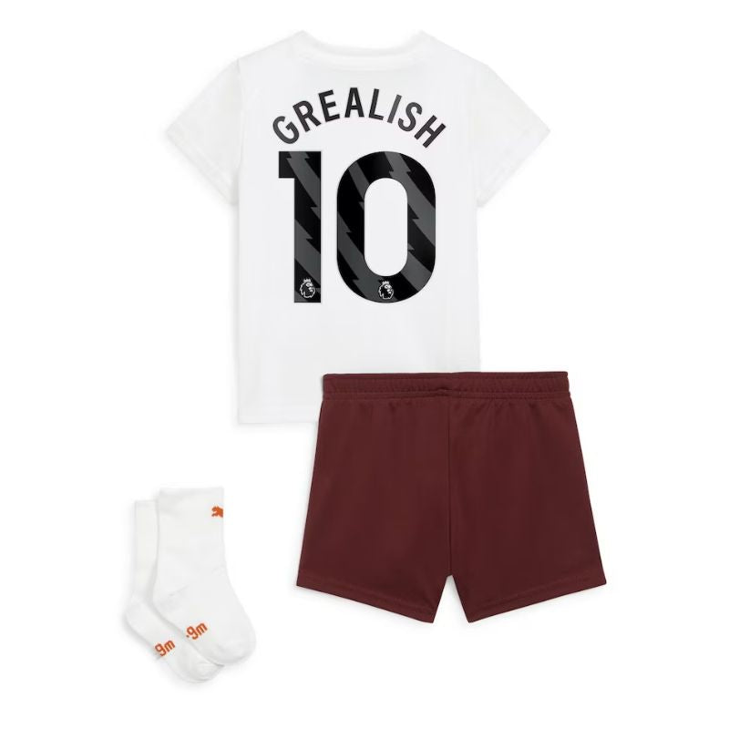 Manchester City Away Kids kit 2023-24 with Grealish 10 printing Jersey - White