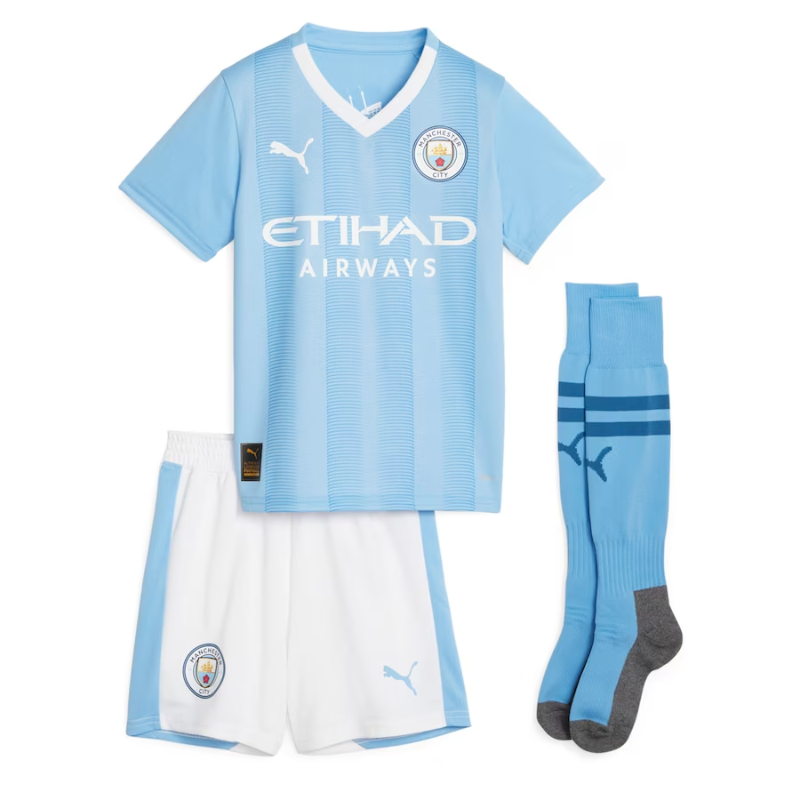 Manchester City Home Kids kit 2023-24 with De Bruyne 17 printing Jersey - Sky Blue