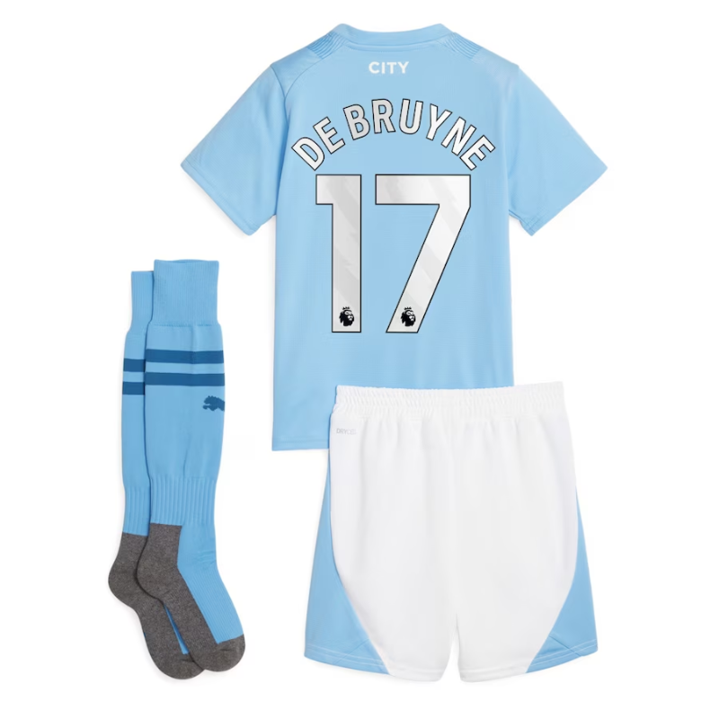 Manchester City Home Kids kit 2023-24 with De Bruyne 17 printing Jersey - Sky Blue