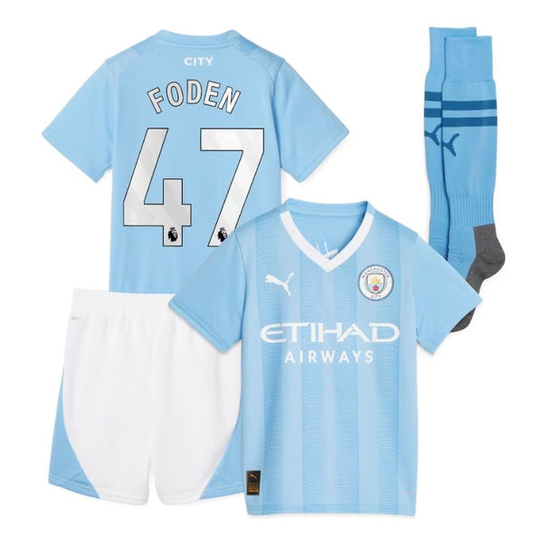 Manchester City Home Kids kit 2023-24 with Foden 47 printing Jersey - Sky Blue