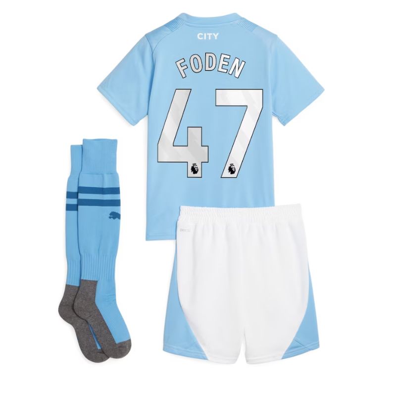 Manchester City Home Kids kit 2023-24 with Foden 47 printing Jersey - Sky Blue