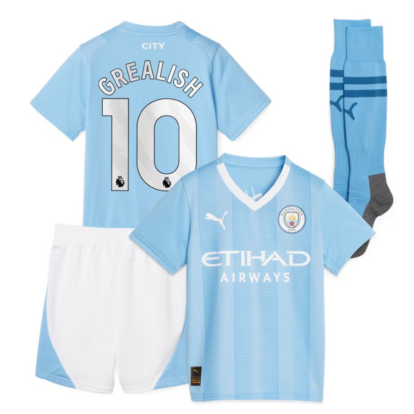 Manchester City Home Kids kit 2023-24 with Grealish 10 printing Jersey - Sky Blue