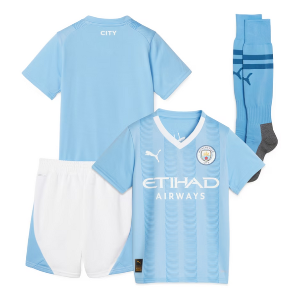 Manchester City Home Minikit Kids 2023-24 Custom Jersey - Sky Blue