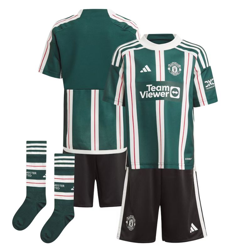 Manchester United Away Minikit 2023-24 Custom Jersey Kids - Green