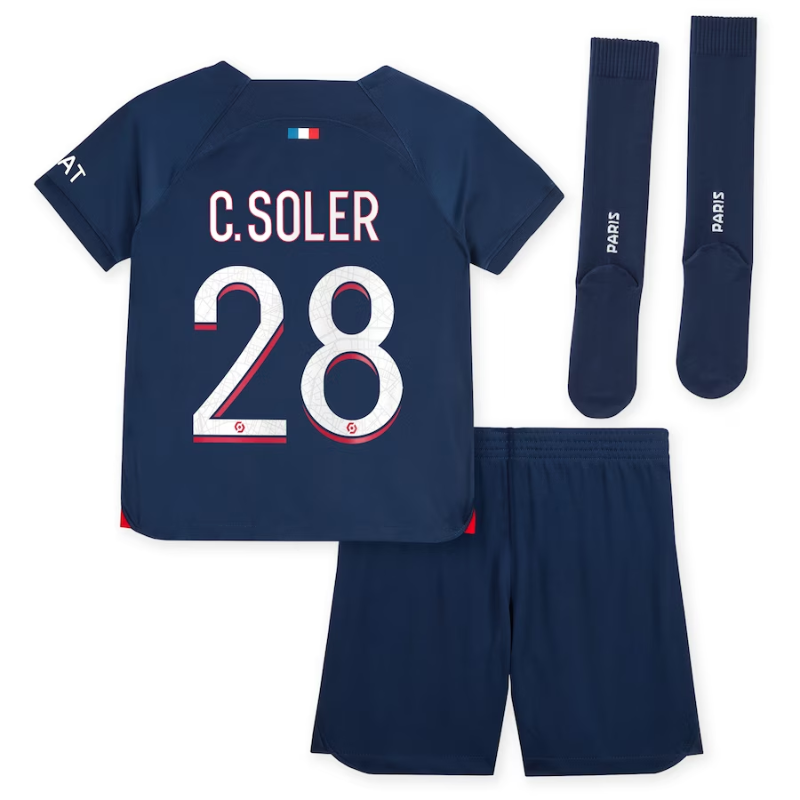 Paris Saint-Germain Nike Home Stadium Kit 2023-24 - Little Kids with C. Soler 28 printing Jersey