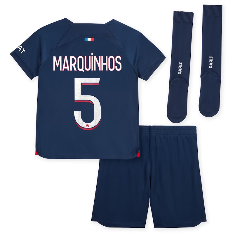 Paris Saint-Germain Nike Home Stadium Kit 2023-24 - Little Kids with Marquinhos 5 printing Jersey