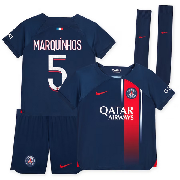 Paris Saint-Germain Nike Home Stadium Kit 2023-24 - Little Kids with Marquinhos 5 printing Jersey