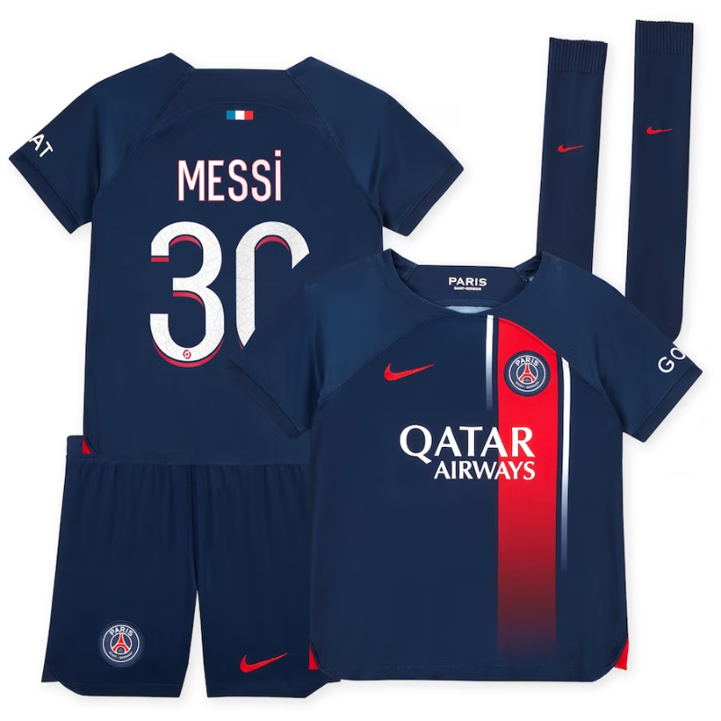 Paris Saint-Germain Team Home Kit 2023-24 - Little Kids with Messi 30 printing Jersey - Blue