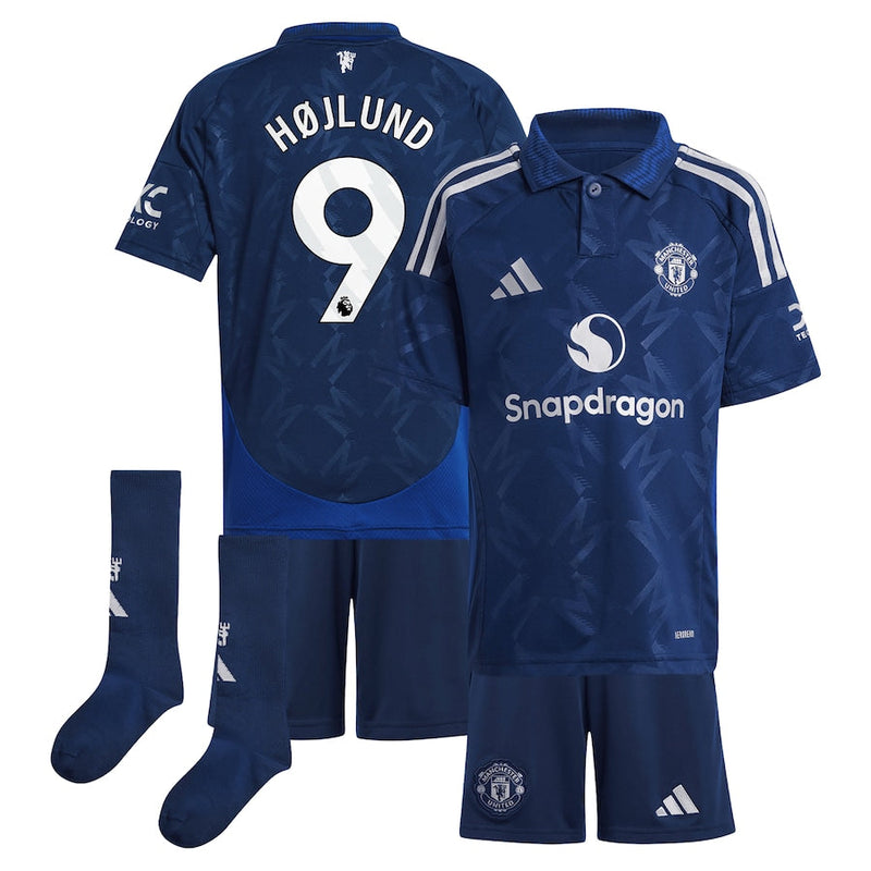 Manchester United EPL adidas Away Mini Kit 2024-25 with Højlund 9 printing Jersey - Blue