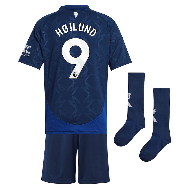 Manchester United EPL adidas Away Mini Kit 2024-25 with Højlund 9 printing Jersey - Blue