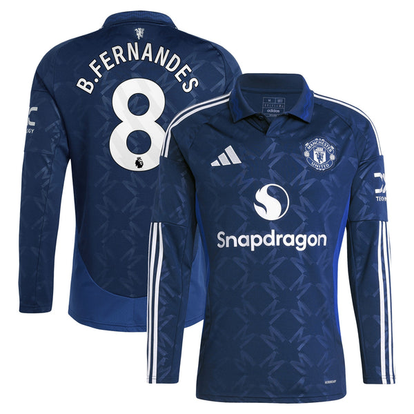 Manchester United EPL adidas Away Shirt 2024-25 - Long sleeve with B.Fernandes 8 printing Jersey - Blue