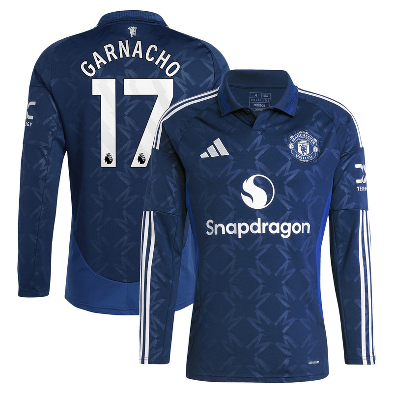 Manchester United EPL adidas Away Shirt 2024-25 - Long sleeve with Garnacho 17 printing Jersey - Blue