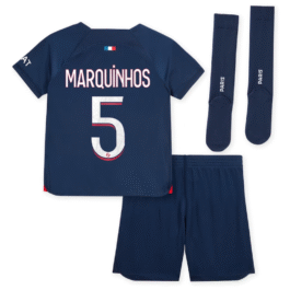 Paris Saint-Germain Nike Home Stadium Kit 2023-24 – Little Kids with Marquinhos 5 printing Jersey