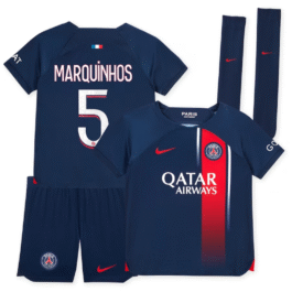 Paris Saint-Germain Nike Home Stadium Kit 2023-24 – Little Kids with Marquinhos 5 printing Jersey