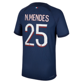 Paris Saint-Germain Nike Home Dri Fit Adv Match Shirt 2023-24 with N.Mendes 25 printing