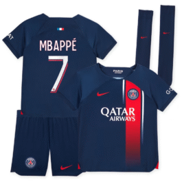 Paris Saint-Germain Team Home Kit 2023-24 – Little Kids with Mbappé 7 printing Jersey – Blue