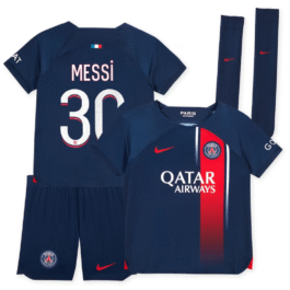 Paris Saint-Germain Team Home Kit 2023-24 – Little Kids with Messi 30 printing Jersey – Blue