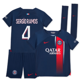 Paris Saint-Germain Team Home Kit 2023-24 – Little Kids with Sergio Ramos 4 printing Jersey – Blue