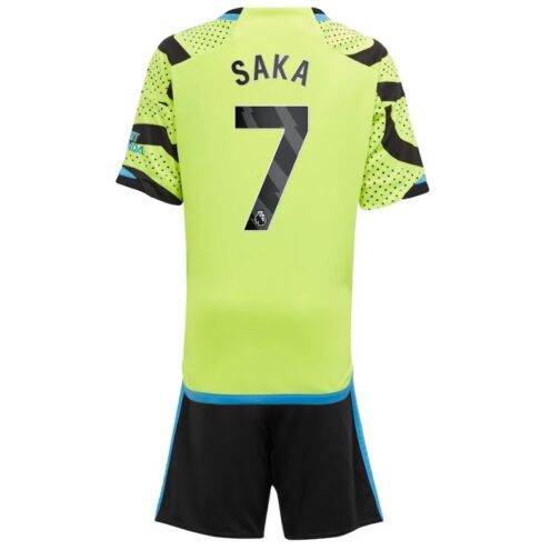 Arsenal Away Minikit 2023-24 with Saka 7 printing Kids Jersey - Yellow - Image 3