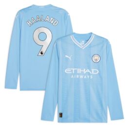Erling Haaland Manchester City 2023/24 Home Player Long Sleeve Jersey – Sky Blue