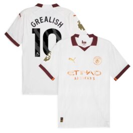 Jack Grealish 10 Manchester City Shirt 2023/24 Away Jersey – White