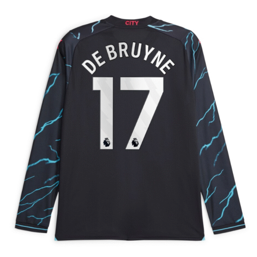 Kevin De Bruyne Manchester City 2023/24 Third Long Sleeve Player Jersey - Navy - Image 3