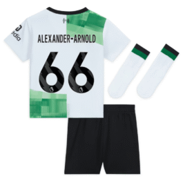 Liverpool Away Kit – 2023-24 – Kids with Alexander-Arnold 66 printing Jersey – White