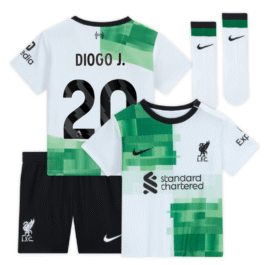 Liverpool Away Kit – 2023-24 – Kids with Diogo J. 20 printing Player Jersey – White