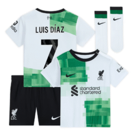 Liverpool Away Kit – 2023-24 – Kids with Luis Díaz 7 printing Player – White