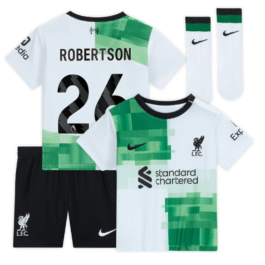 Liverpool Away Kit – 2023-24 – Kids with Robertson 26 printing Player Jersey – White