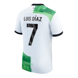 Liverpool Away Shirt – 2023-24 with Luis Díaz 7 printing Player Jersey – White