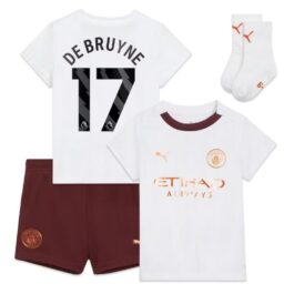 Manchester City Away Kids kit 2023-24 with De Bruyne 17 printing Jersey – White
