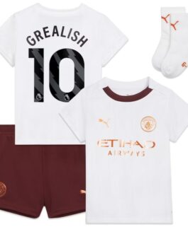 Manchester City Away Kids kit 2023-24 with Grealish 10 printing Jersey – White